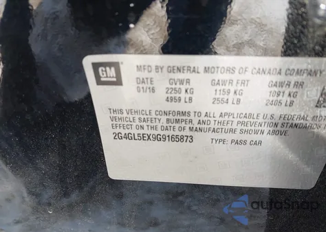 2016 Buick Regal Turbo из США, поврежденный, VIN 2G4GL5EX9G9165873